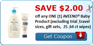 2 21811165 - ✂ Save $2.00 off any ONE (1) AVEENO® Baby Product (excluding trial & travel sizes, gift sets, & 25 & 64 ct wipes)