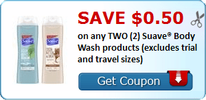 2 21838143 - ✂ Save $0.50 on any TWO (2) Suave® Body Wash products (excludes trial and travel sizes)
