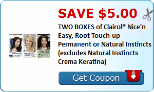 2 21840112 - ✂ Save $5.00 TWO BOXES of Clairol® Nice'n Easy, Root Touch-up Permanent or Natural Instincts (excludes Natural Instincts Crema Keratina)