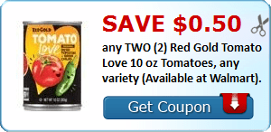 2 21849021 - ✂ Save $0.50 any TWO (2) Red Gold Tomato Love 10 oz Tomatoes, any variety (Available at Walmart).
