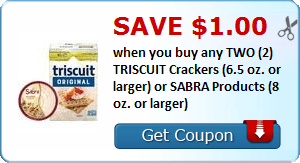2 21871376 - ✂ Save $1.00 when you buy any TWO (2) TRISCUIT Crackers (6.5 oz. or larger) or SABRA Products (8 oz. or larger)
