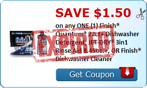 2 21873365 1 - {EXPIRED} Save $1.50 on any ONE (1) Finish® Quantum® 22ct+ Dishwasher Detergent, JET-DRY® 3in1 Rinse Aid 8.45oz.+, OR Finish® Dishwasher Cleaner