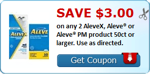 2 21893103 - ✂ Save $3.00 on any 2 AleveX, Aleve® or Aleve® PM product 50ct or larger. Use as directed.