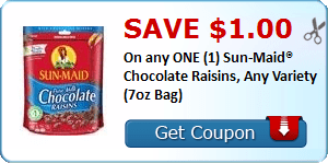 2 21929054 - ✂ Save $1.00 On any ONE (1) Sun-Maid® Chocolate Raisins, Any Variety (7oz Bag)