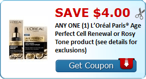 2 21931030 - ✂ Save $4.00 ANY ONE (1) L’Oréal Paris® Age Perfect Cell Renewal or Rosy Tone product (see details for exclusions)