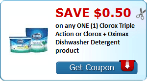 2 21948072 - ✂ Save $0.50 on any ONE (1) Clorox Triple Action or Clorox + Oximax Dishwasher Detergent product