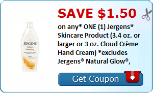 2 21953085 - ✂ Save $1.50 on any* ONE (1) Jergens® Skincare Product (3.4 oz. or larger or 3 oz. Cloud Crème Hand Cream) *excludes Jergens® Natural Glow®,